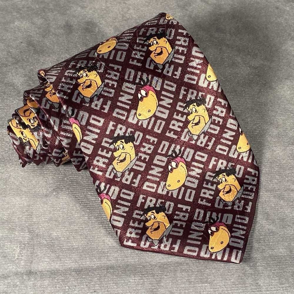 The Flintstones Fred & Dino Novelty Neck Tie‎ Vintage 1994 Made In Canada